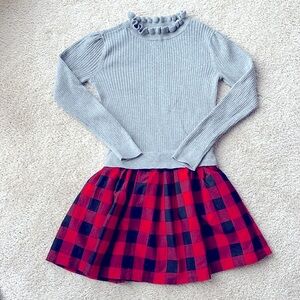 Gap kids dress with buffalo plaid skirt and grey sweater like top. Size M (8-9)